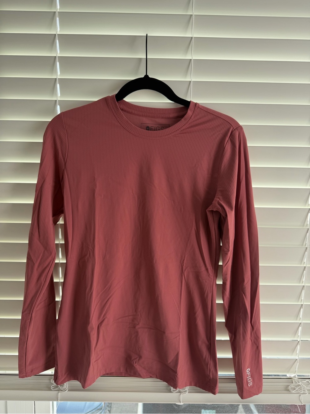 FIGS Ribbed Long Sleeve Top in Dusty Rose